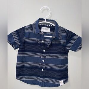 Free Planet Navy collared Striped Button Down Shirt 24 M boys short sleeves